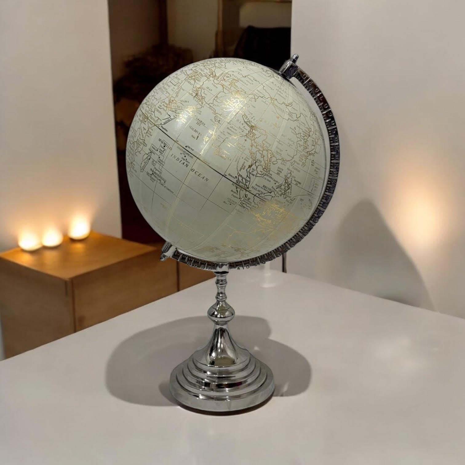 World Globe on Nickel Stand 53cm Tall - 33cm Diameter Map