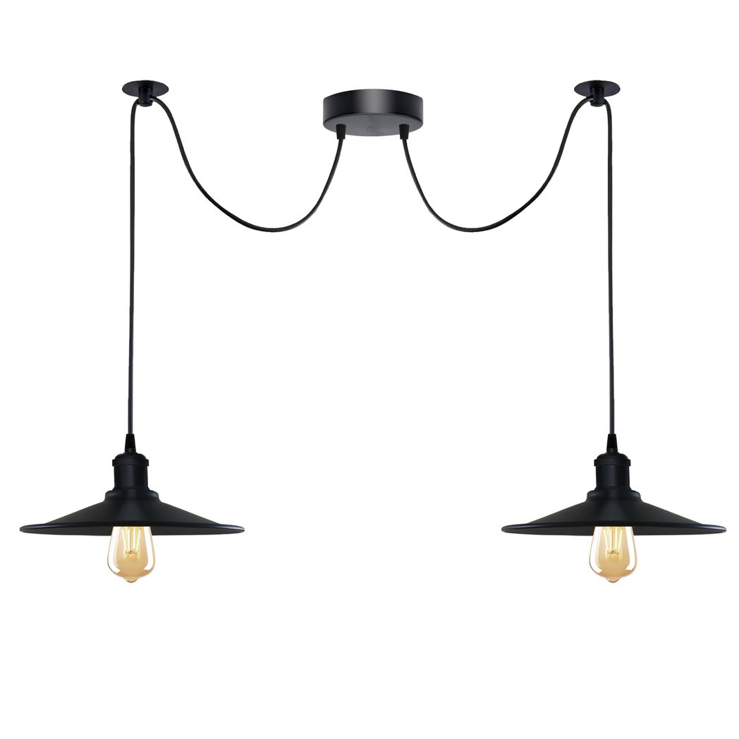 Black Vintage 2 Head Cone shaped shade Ceiling Pendant Light Fitting