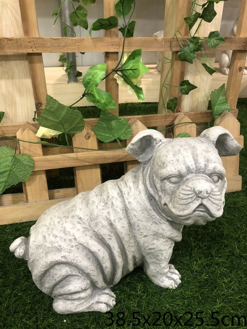 39cm Sitting Bulldog Statue Resin Dog Ornament for Indoor & Outdoor Decor Bronze
