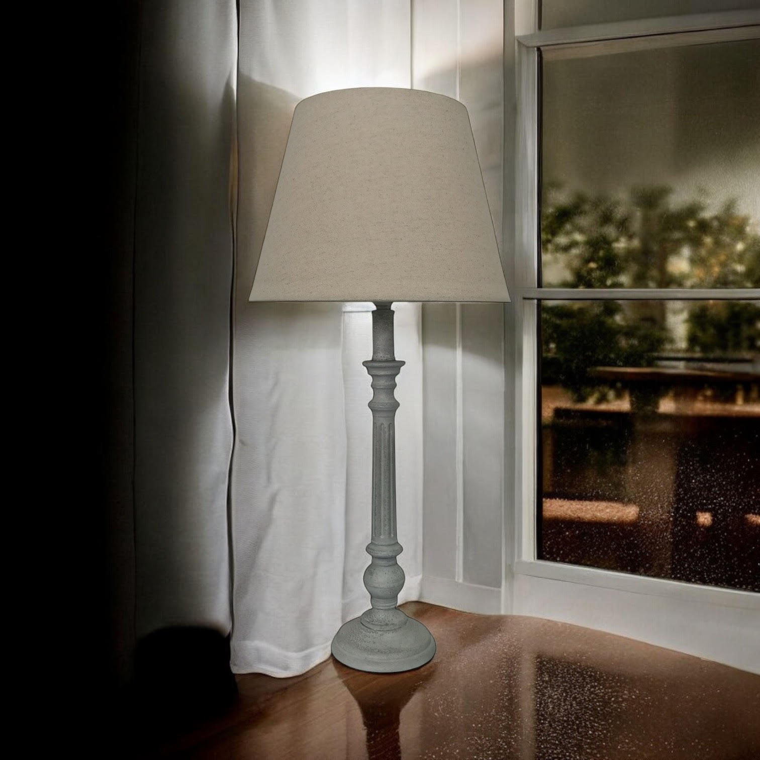 Modern Tall Wooden Washed Table Lamp (32cm Multicoloured with Shade)