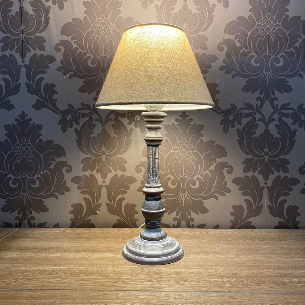 AcaciaHome Tall Wooden Multicoloured Washed 38cm Table Lamp with Taupe Linen Shade