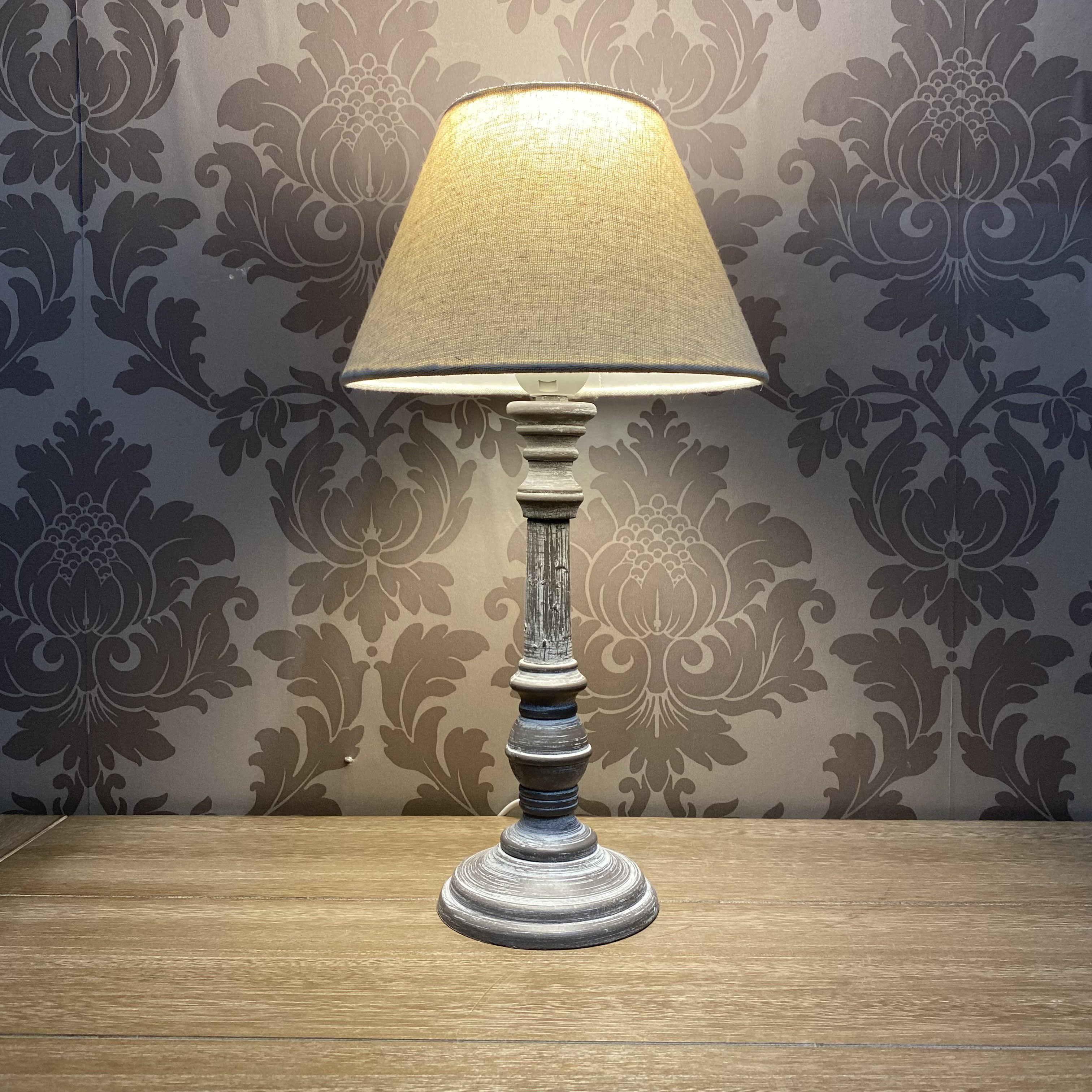 AcaciaHome Tall Wooden Multicoloured Washed 38cm Table Lamp with Taupe Linen Shade
