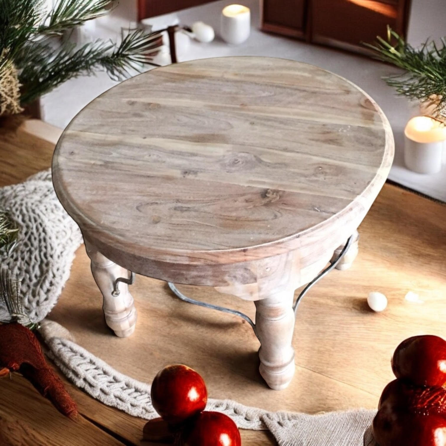 AcaciaHome Durable and Elegant Wooden Round Table (Light brown)