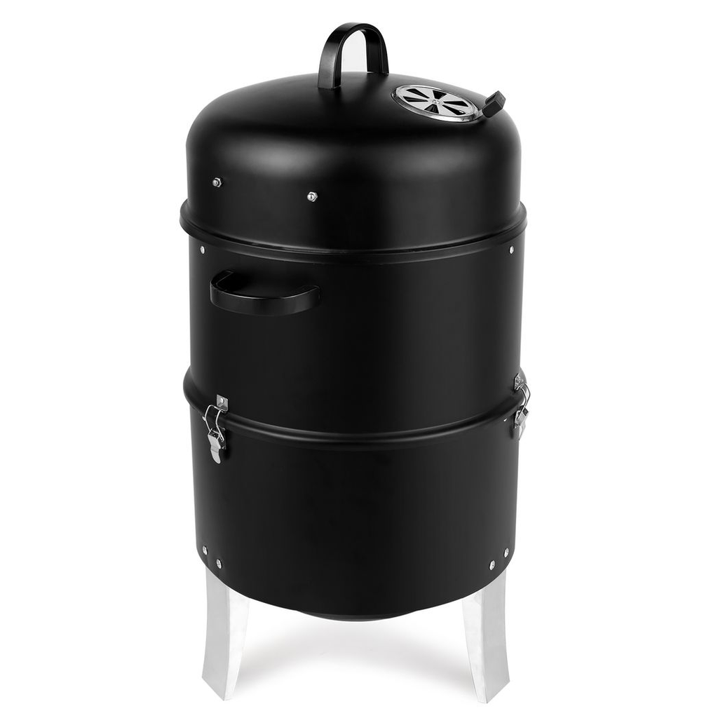 Vertical Steel Charcoal Smoker, Heavy Duty Double Layer Round BBQ Grill