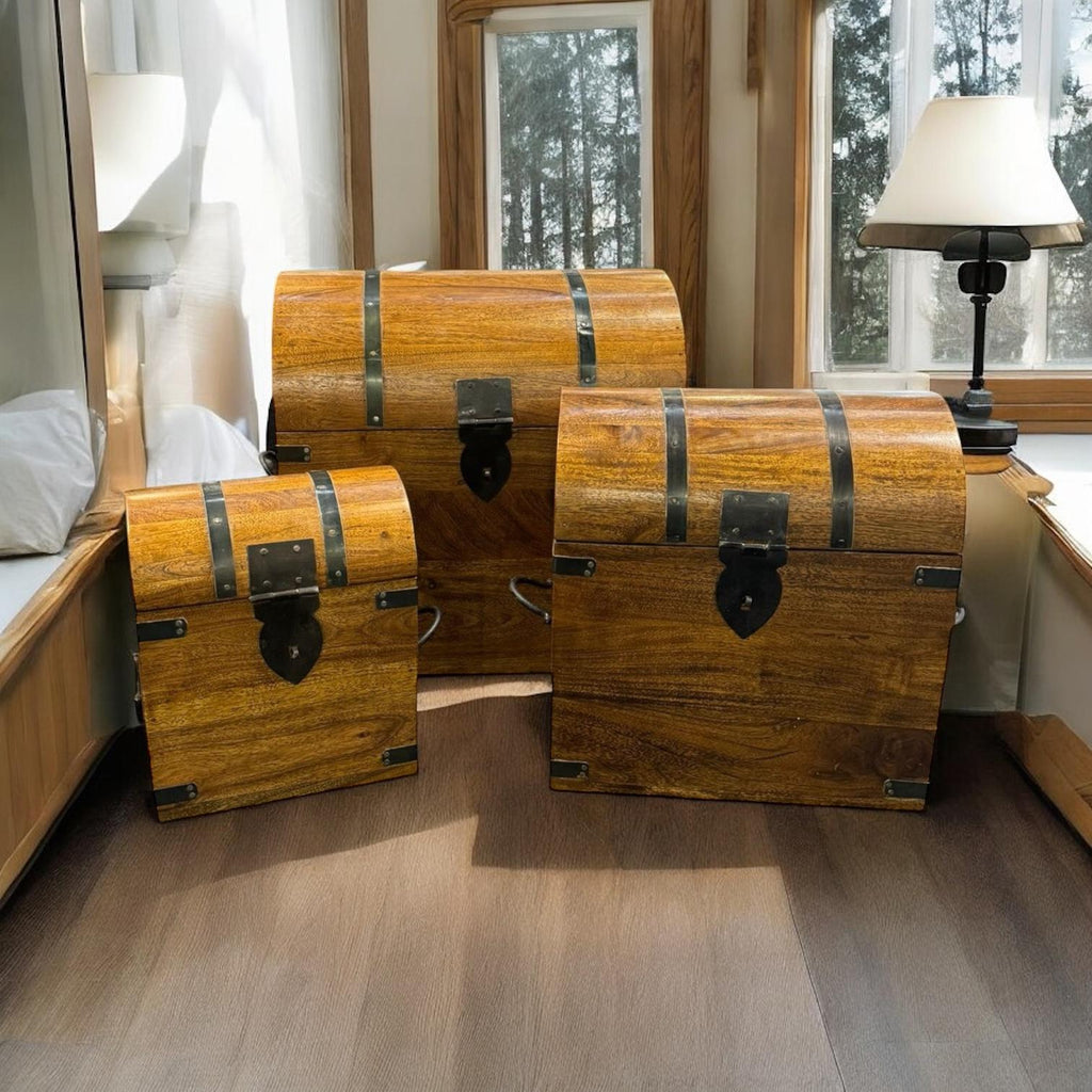 45cm Set 3 Wooden Chests