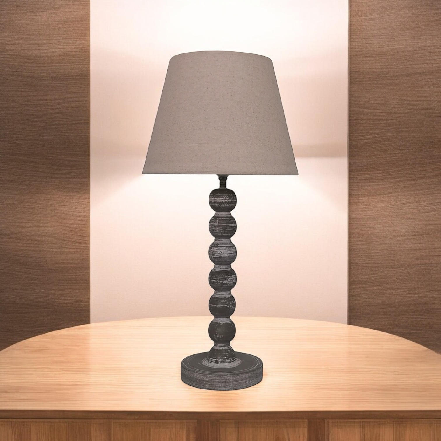 AcaciaHome Modern Tall Wooden Washed Table Lamp (42cm Dark Grey with Shade)