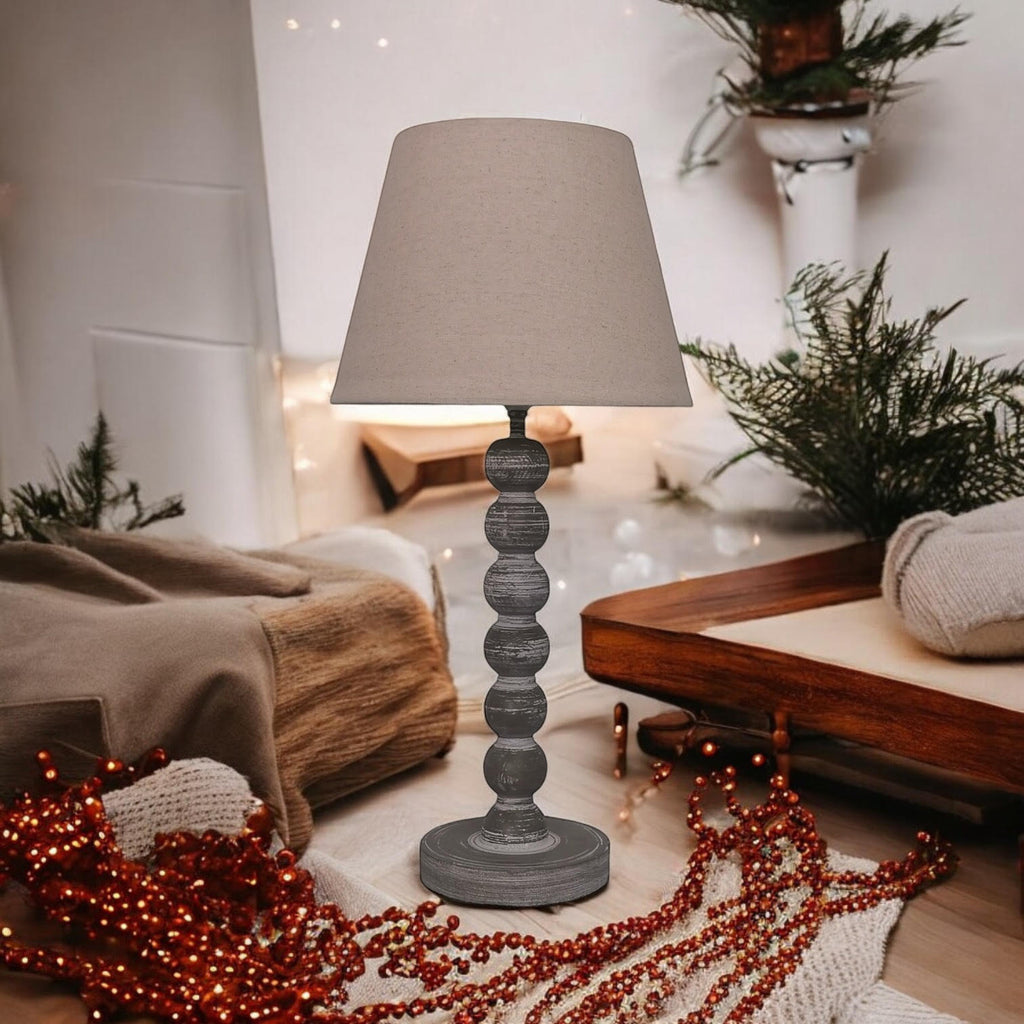 AcaciaHome Modern Tall Wooden Washed Table Lamp (42cm Dark Grey with Shade)