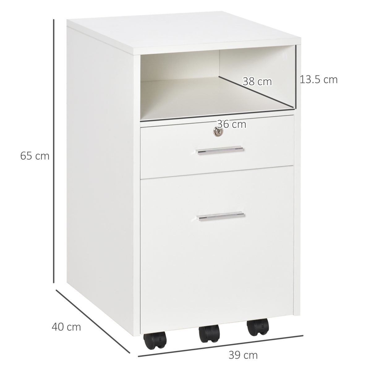 Mobile File Cabinet Lockable Documents Storage w/ 5 Wheels White Vinsetto