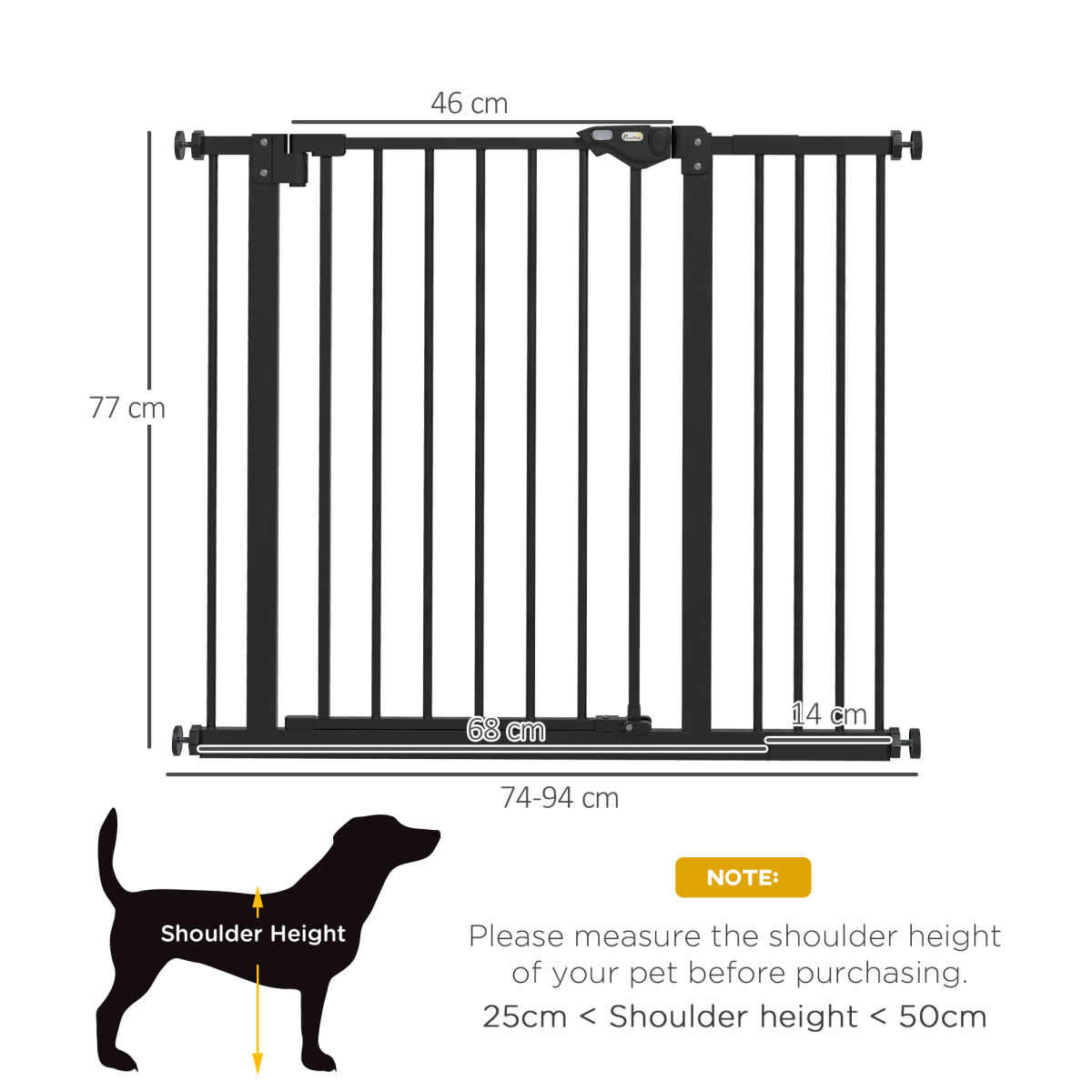 PawHut Adjustable Safety Gate with 1 Extensions and Four Adjustable Screws, Black