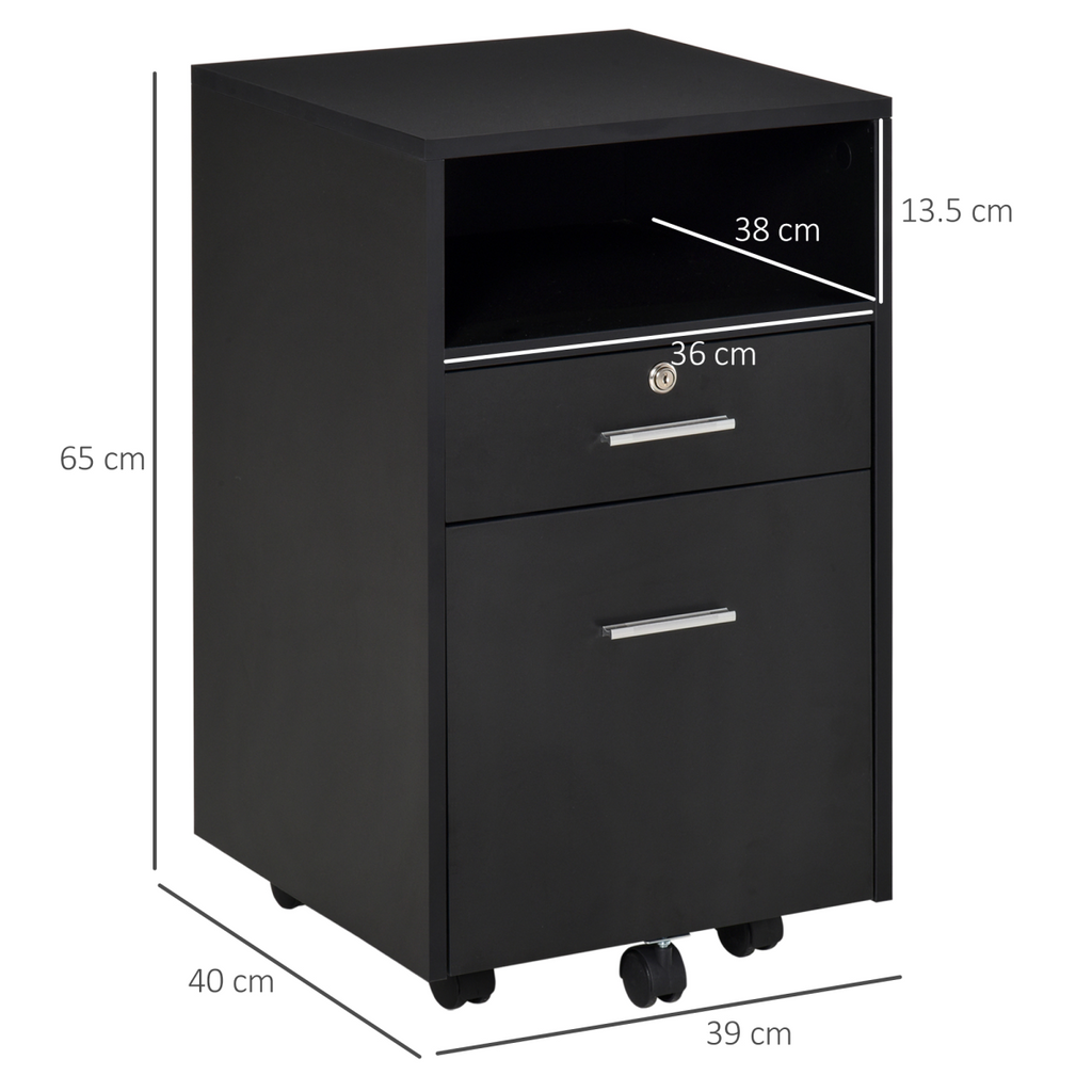 Mobile File Cabinet Lockable Documents Storage w/ 5 Wheels Black Vinsetto