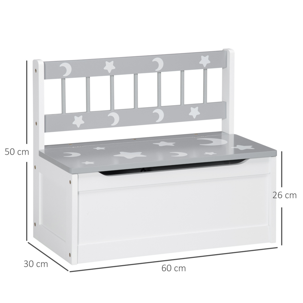 Two-In-One Wooden Toy Box, Kids Storage Bench w/ Safety Rod - Grey