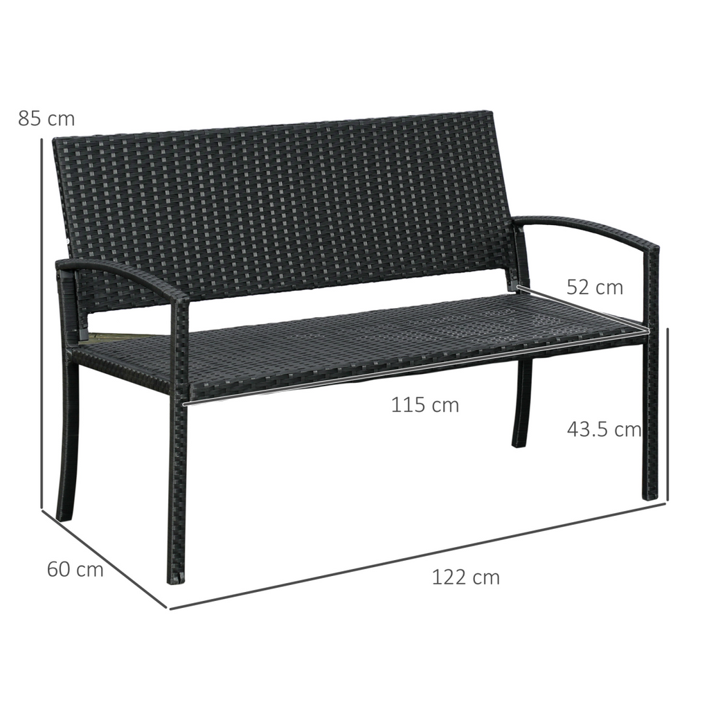 Outsunny Patio Rattan 2 Seater Garden Bench Love Seater Garden Armchair Black