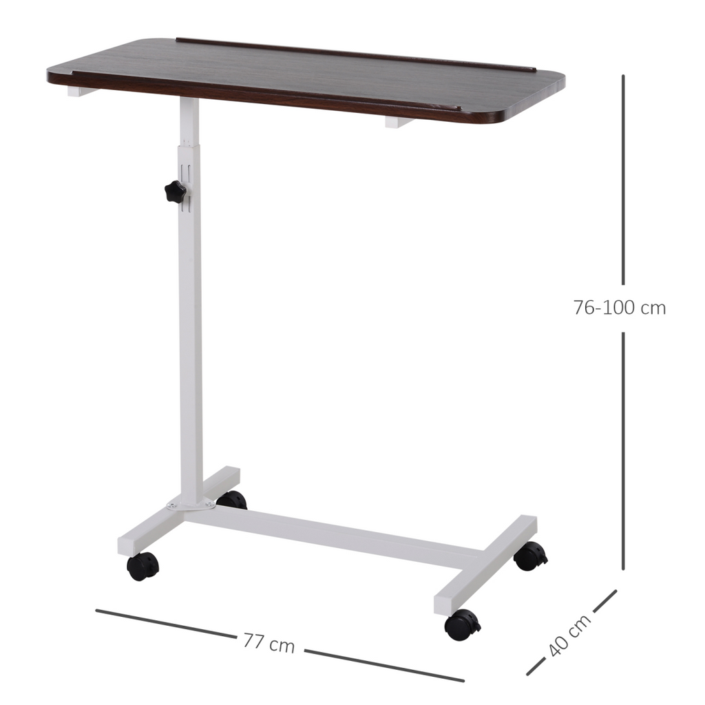 Multipurpose Overbed Chair Table Sofa Side Stand Height Adjustable White/Brown