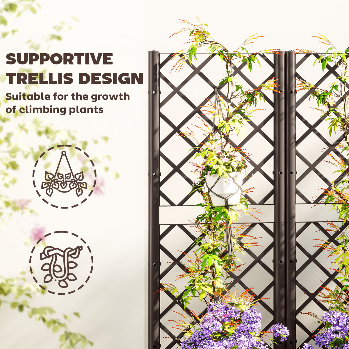 Outsunny Plastic Planter Box with Trellis, Vegetable Planter w/ Drain Plugs