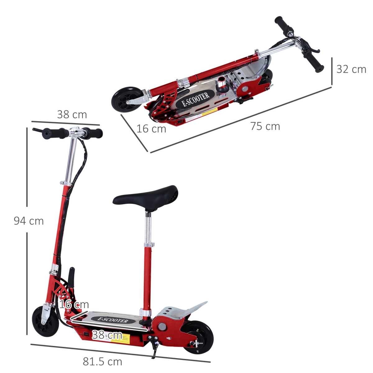 Teen Foldable Electric Scooter Battery 12V 120W with Brake Kickstand HOMCOM