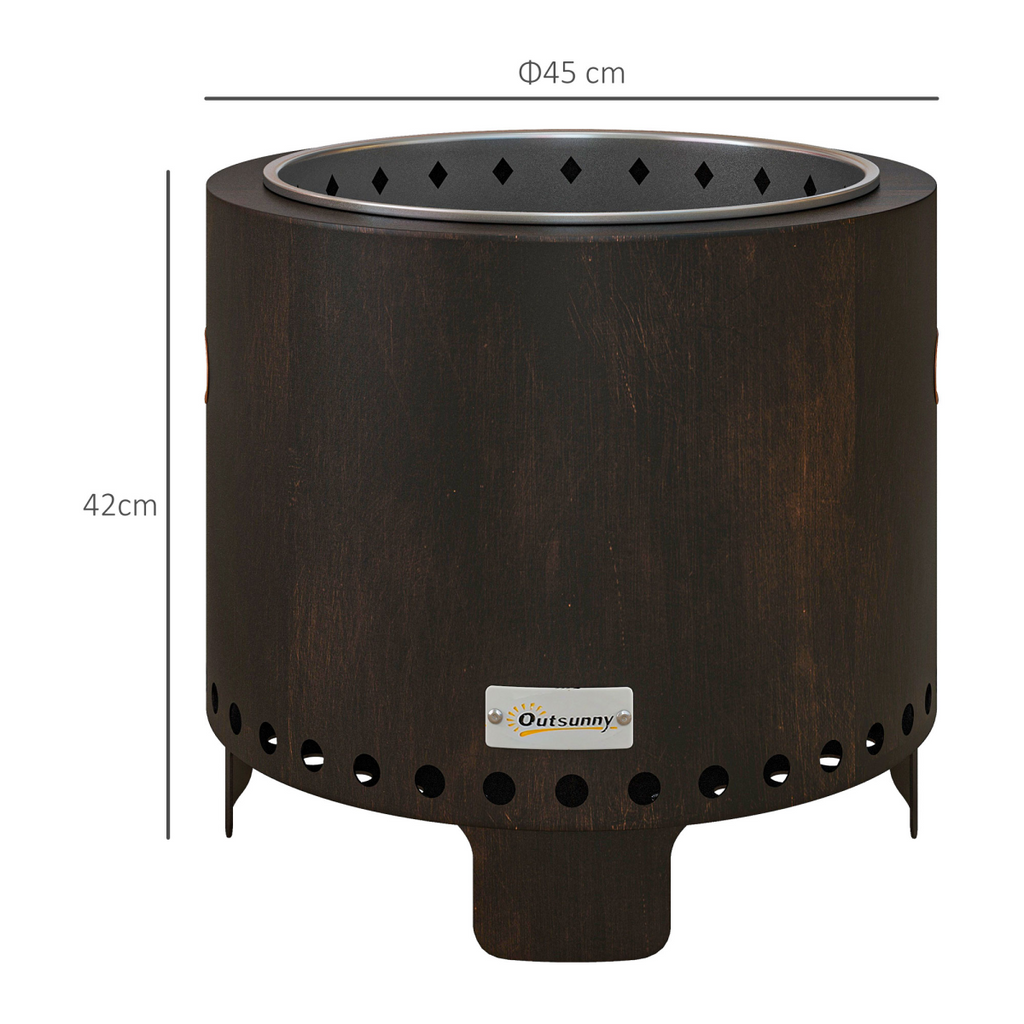 Outsunny 45cm Smokeless Wood Burning Firepit Metal Fire Pit, Black