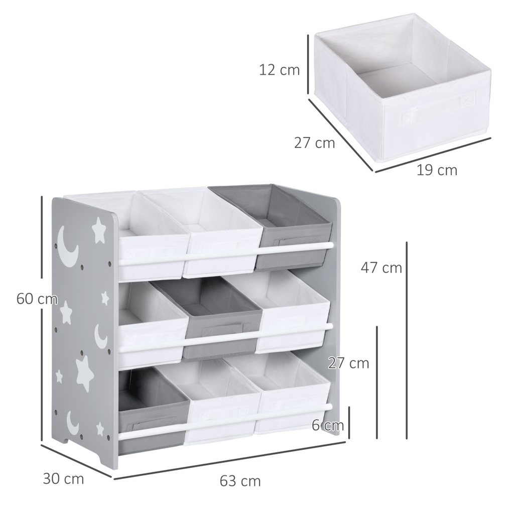 ZONEKIZ Storage Unit with 9 Removable Storage Baskets for Nursery Playroom - Grey