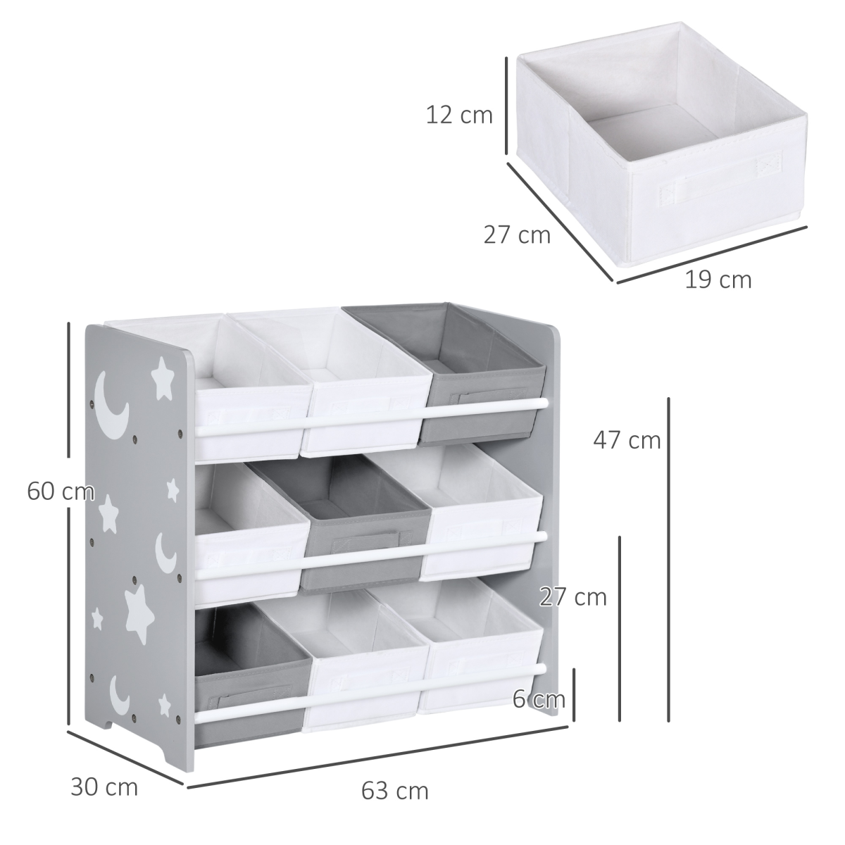 ZONEKIZ Storage Unit with 9 Removable Storage Baskets for Nursery Playroom - Grey