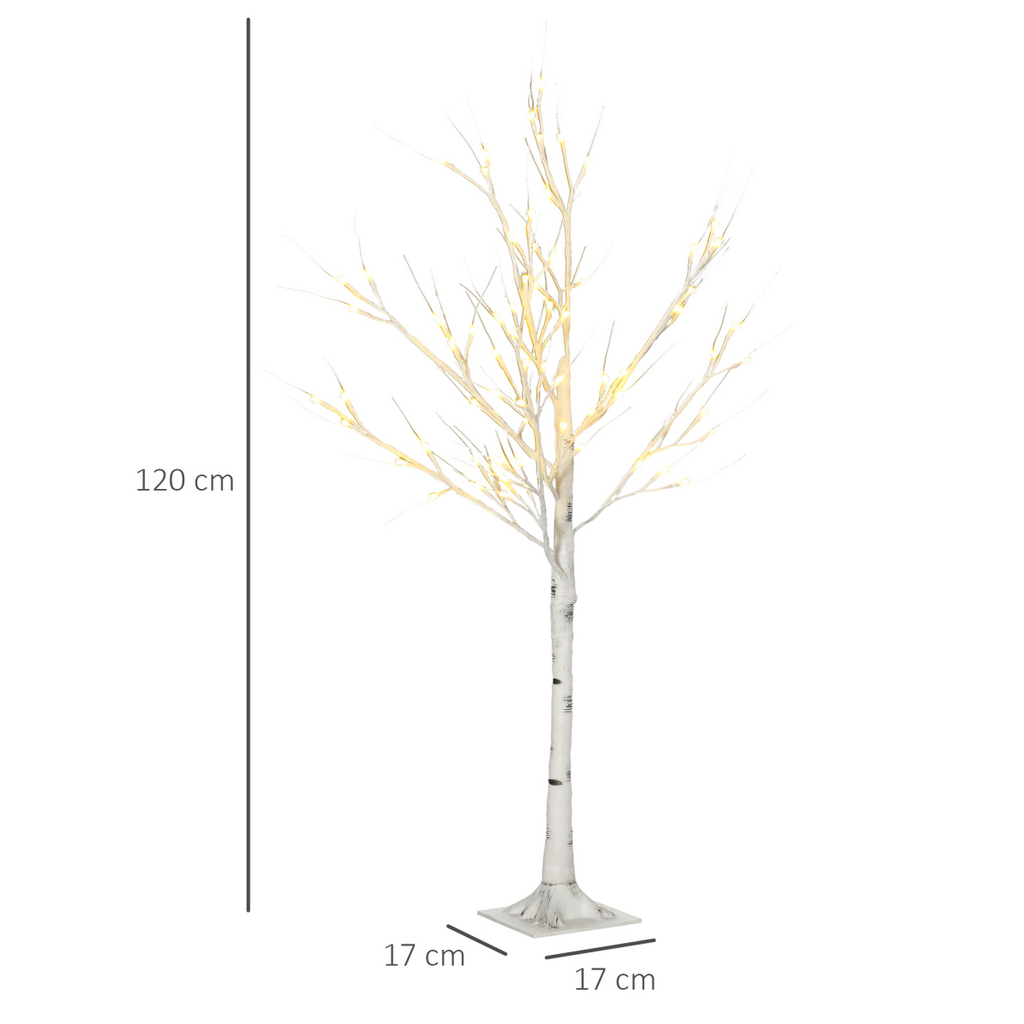 HOMCOM 4ft Artificial White Birch Tree Light  72 Warm White Pre-Lit LED Light