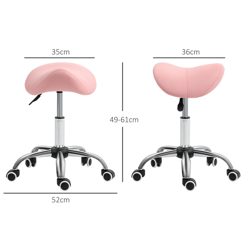 HOMCOM PU Leather Saddle Stool with Moulded Padded Seat Adjustable Height Pink