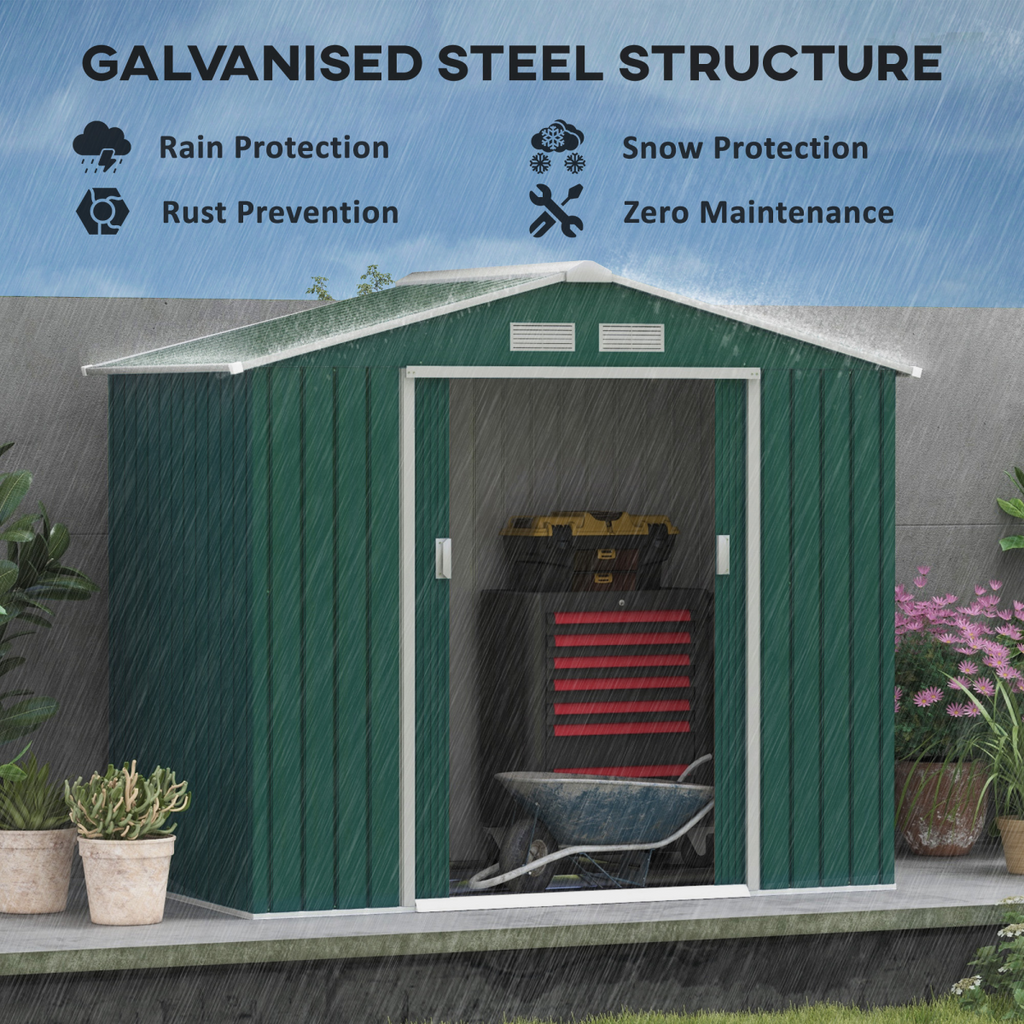 Outsunny Garden Shed Storage Unit w/Locking Door Floor Foundation Vent Green