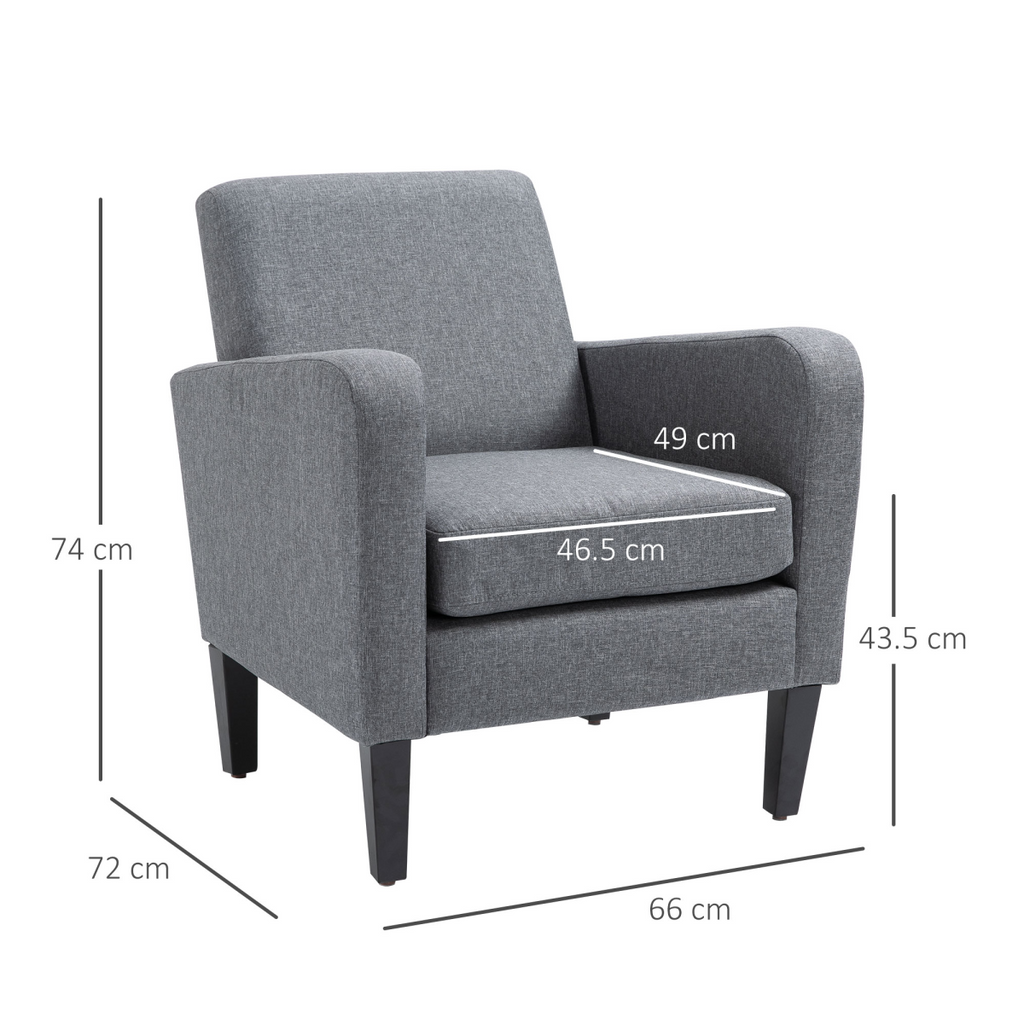 Linen Modern-Curved Armchair Accent Seat with Thick Cushion Wood Legs Grey