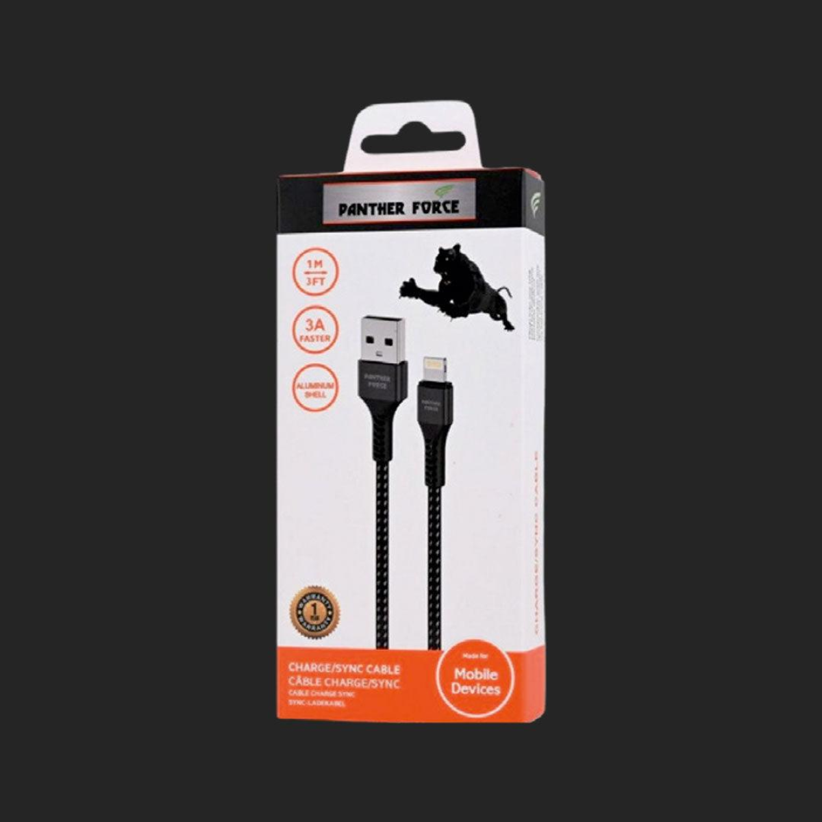 Panther Force 3A 1M Cable for iPhone - Fast Charging & Seamless Data Transfer
