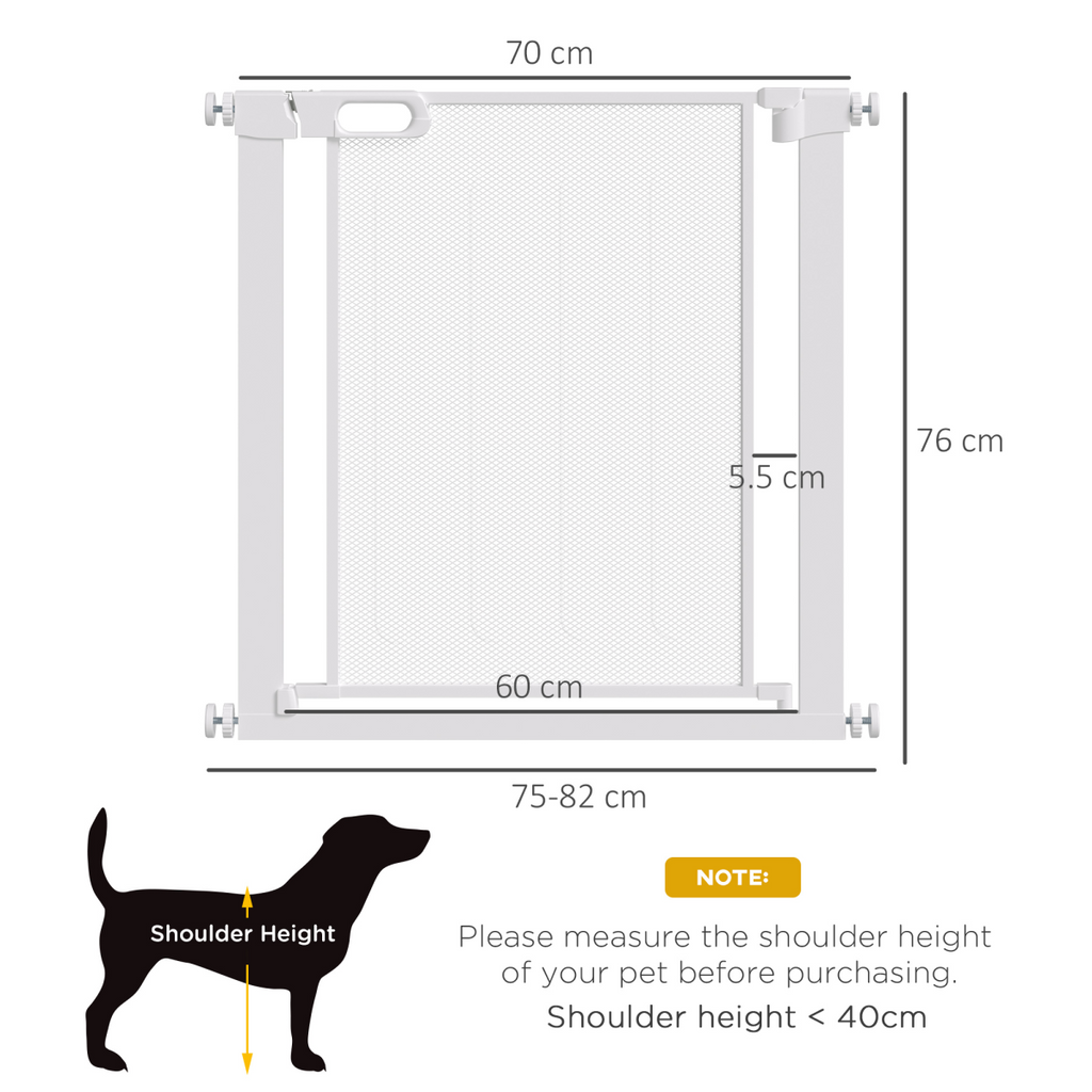 Pressure Fit Safety Gate for Stairs with Auto Close 75-82 cm - White PawHut