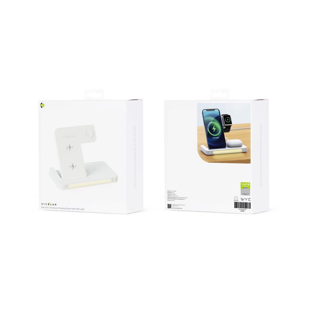 WYEFLUX 15W 3-in-1 Wireless Charging Stand with LED Light