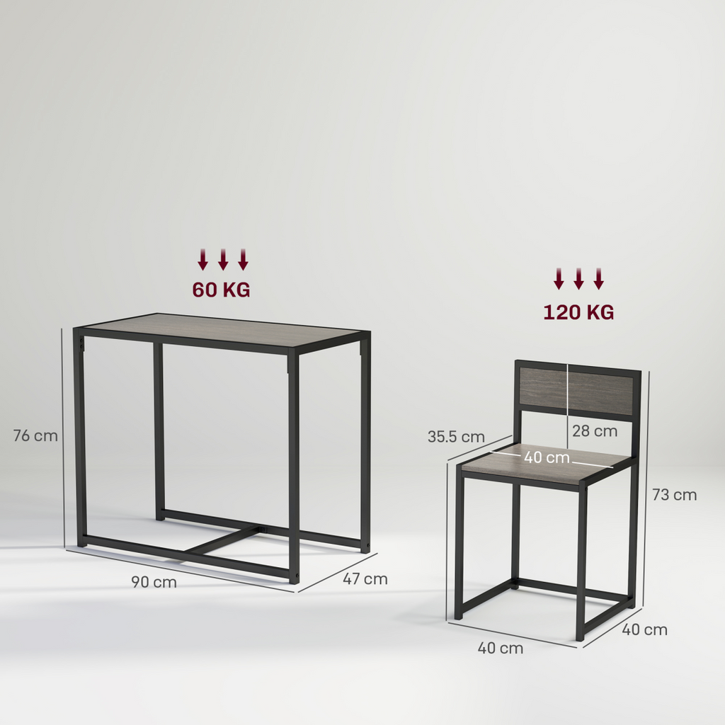 HOMCOM 3 Piece Dining Table Set with Metal Frame Grey Wood-Effect