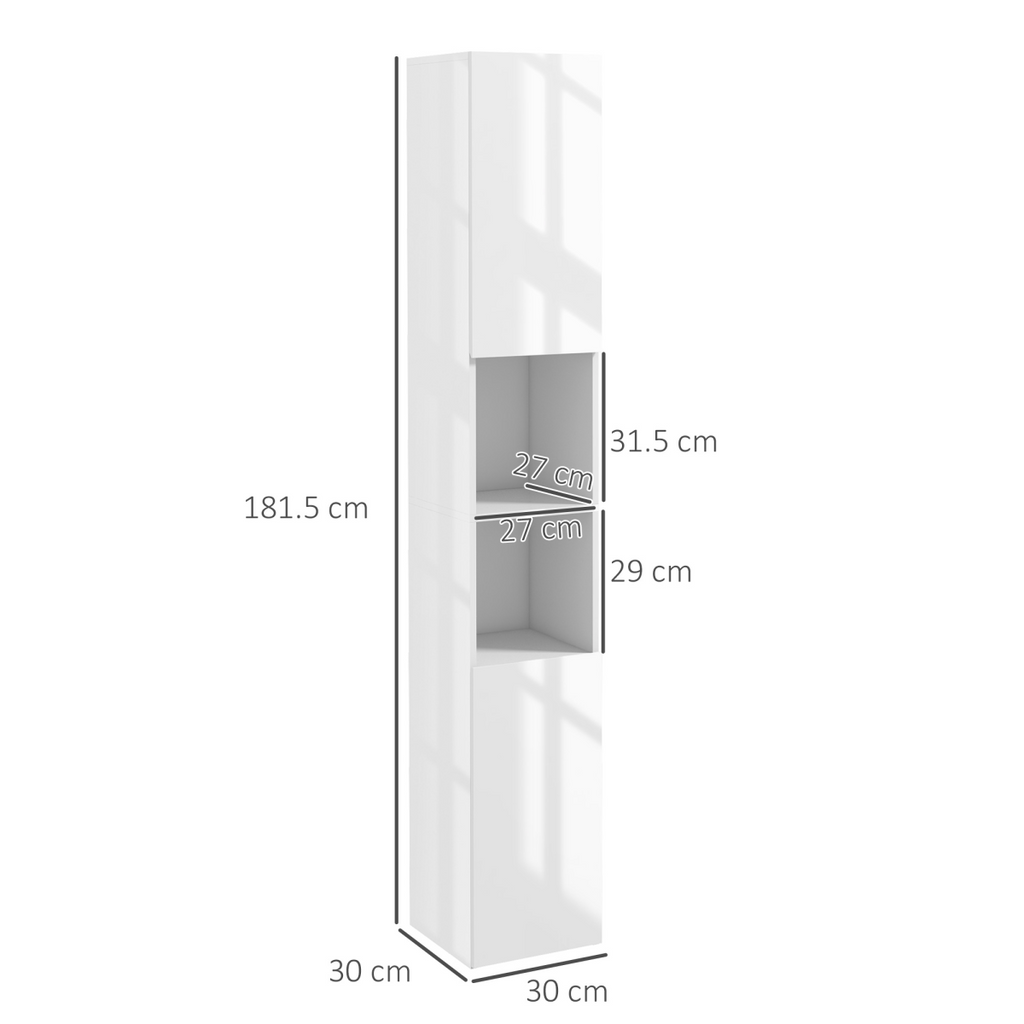 kleankin High Gloss Bathroom Floor Cabinet Storage Cupboard with Doors