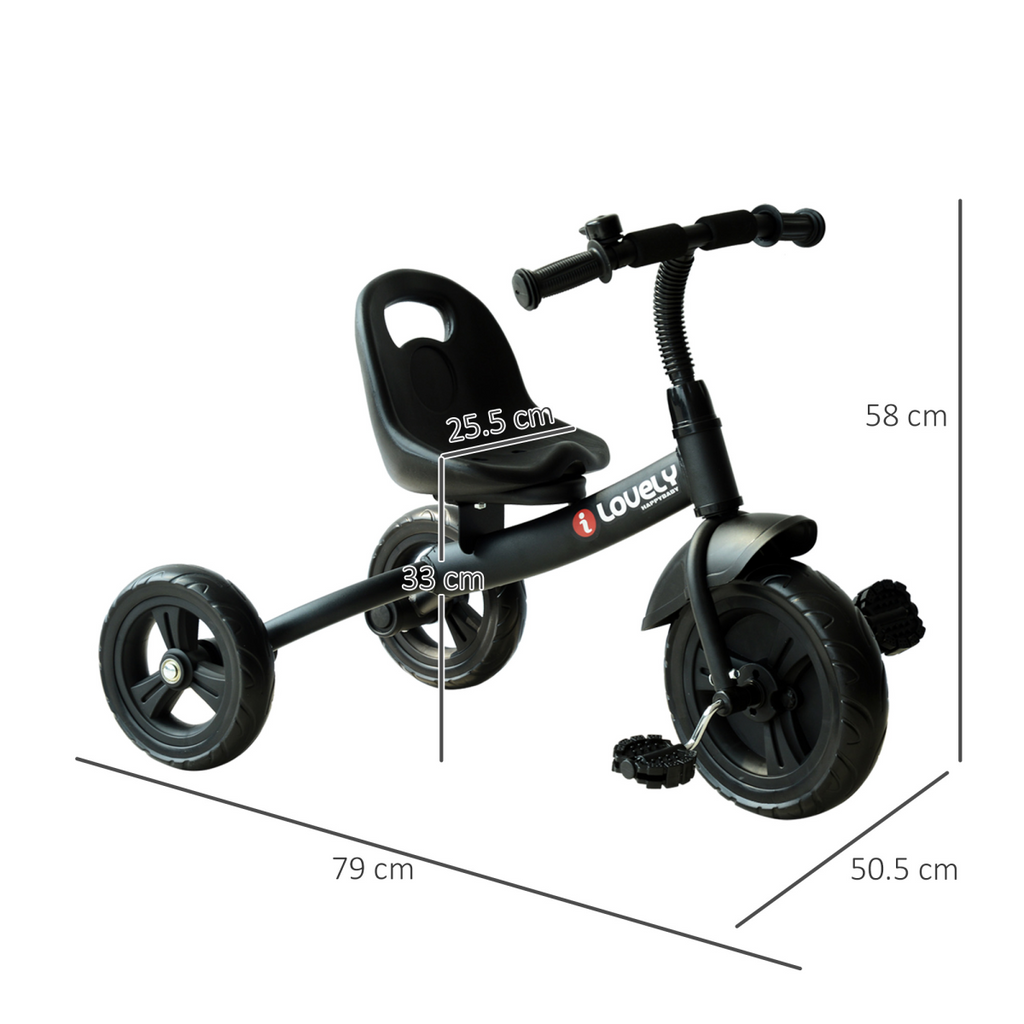 Baby Kids Children Toddler Tricycle Ride on Trike with 3 Wheels Black HOMCOM