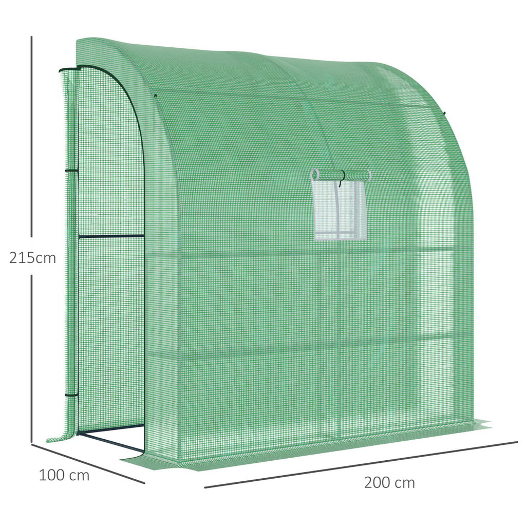 Walk-In Lean to Wall Greenhouse Window&Door 200Lx 100W x 215Hcm Green Outsunny