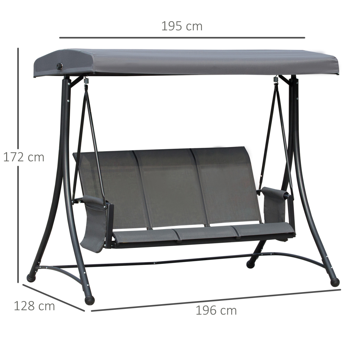 3 Seat Metal Fabric Backyard Patio Swing Chair with Canopy Top Outsunny