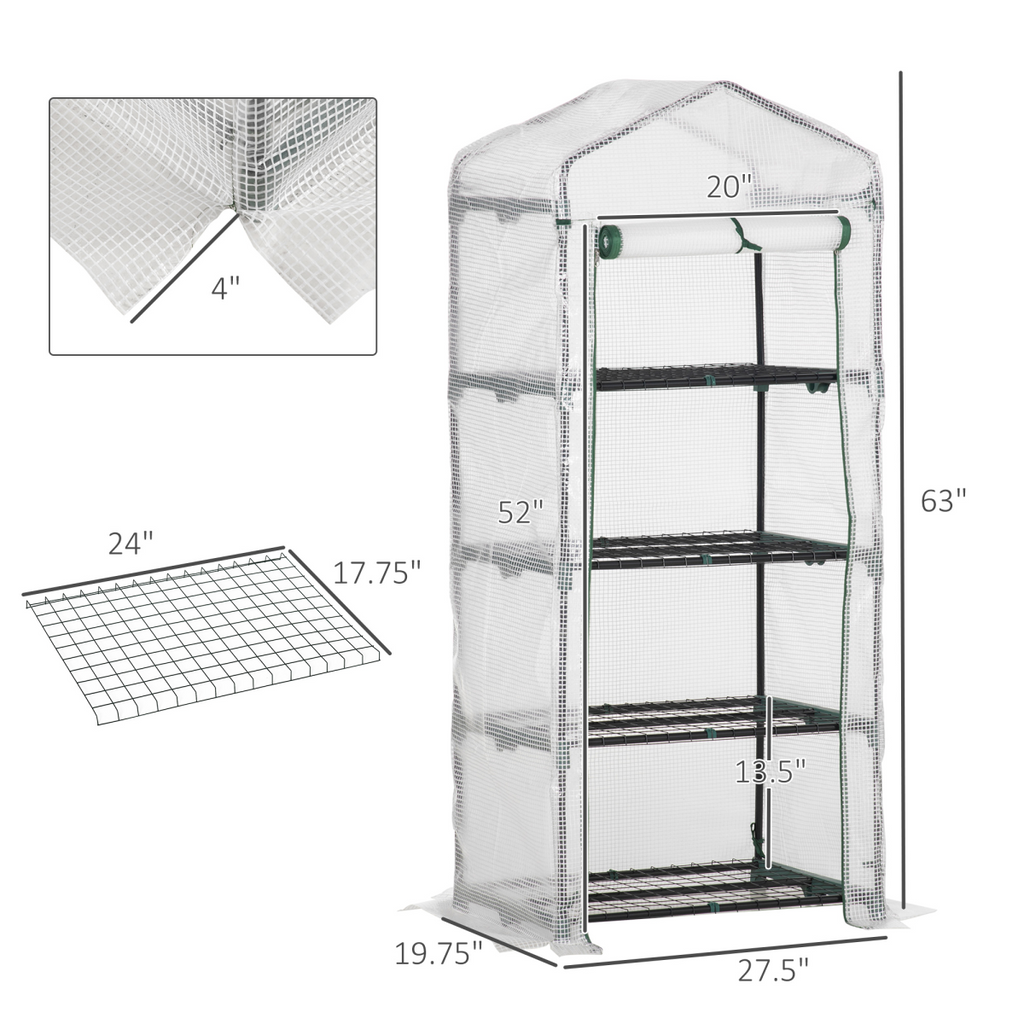4-Tier Mini Greenhouse with Green & White PE Cover – 160cm