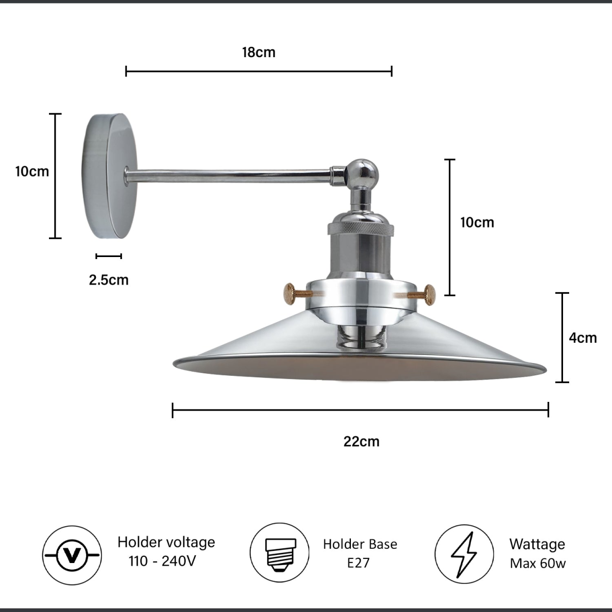 Satin Nickel Vintage Industrial E27 Adjustable Metal Sconce Wall Light ~2112