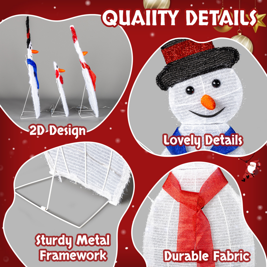 Lighted Snowman Christmas Yard Decorations, Set of 3 Pre-lit 2D Snowman Family