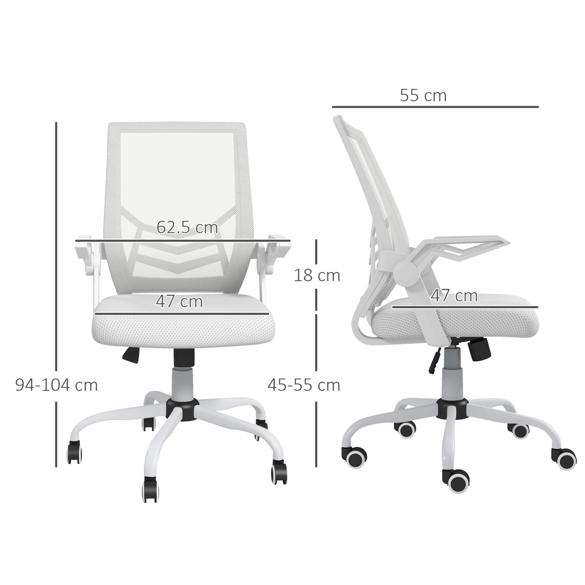 Vinsetto Mesh Swivel Office Chair Task Computer Chair with Lumbar Support, White