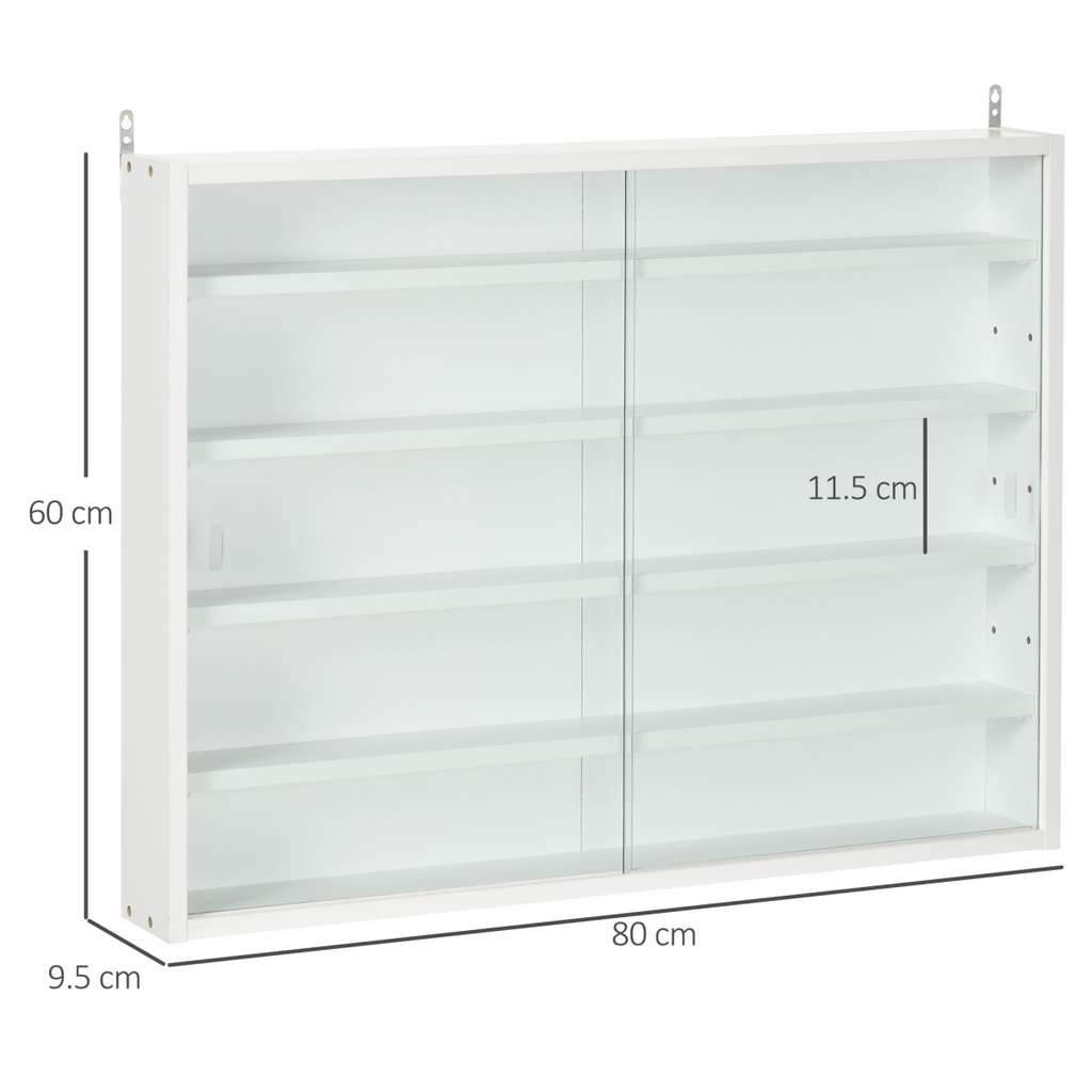 5-Tier Wall Display Shelf Unit Cabinet w/ Shelves Glass Doors White