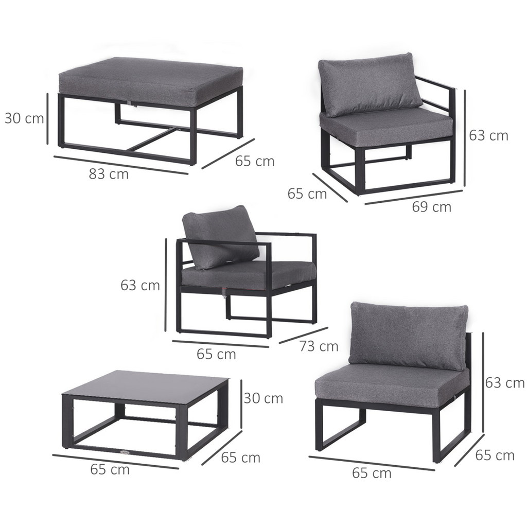 6pcs Garden Sectional Sofa Set Aluminum Frame Coffee Table Footstool Outsunny