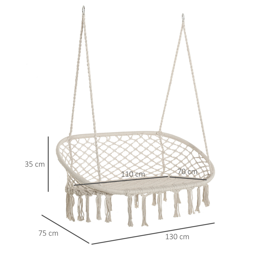 Hanging Hammock Chair Cotton Rope Swing & Metal Frame Large Macrame, Cream White