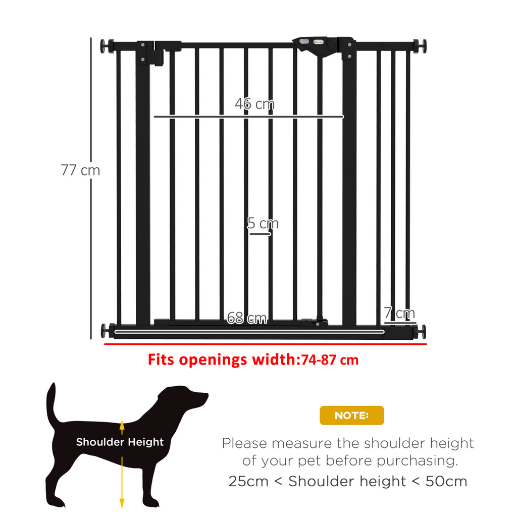 PawHut Adjustable Safety Gate with 1 Extensions and Four Adjustable Screws, Black