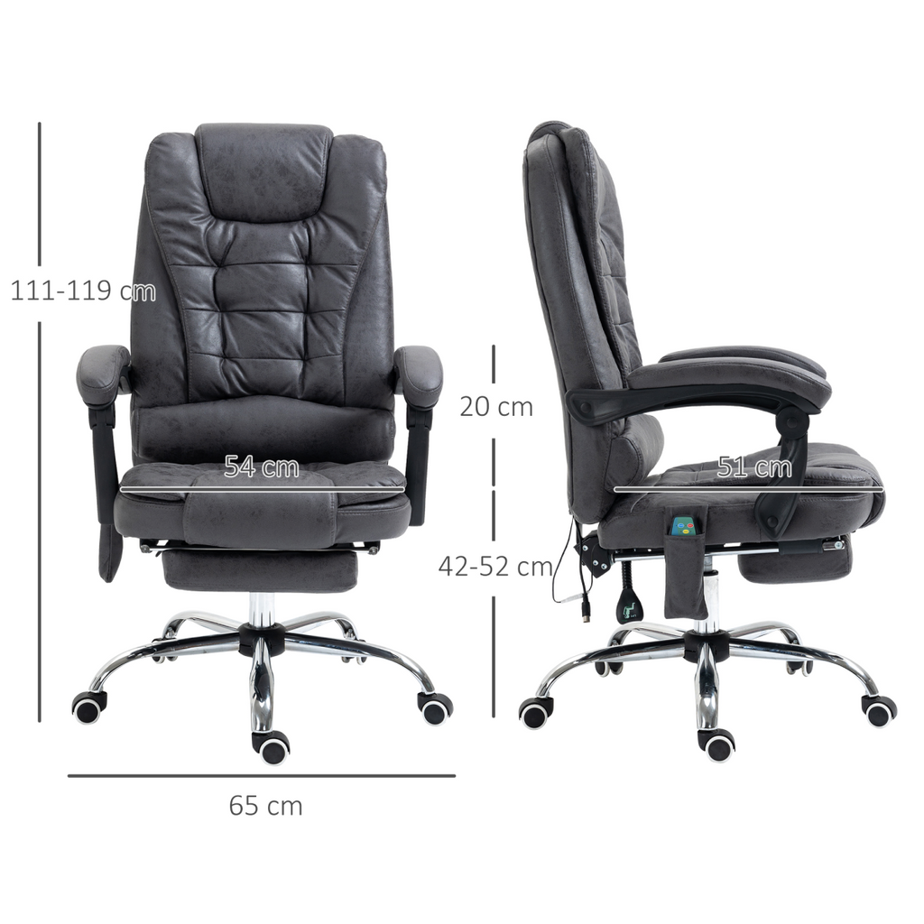 Vintage High Back Heated Massage Office Chair with 6 Vibration Points, Dark Grey