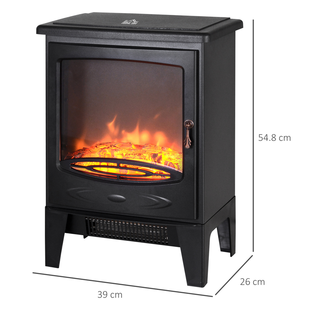 Electric Heater Freestanding Fireplace Artificial Flame Tempered Glass Casing