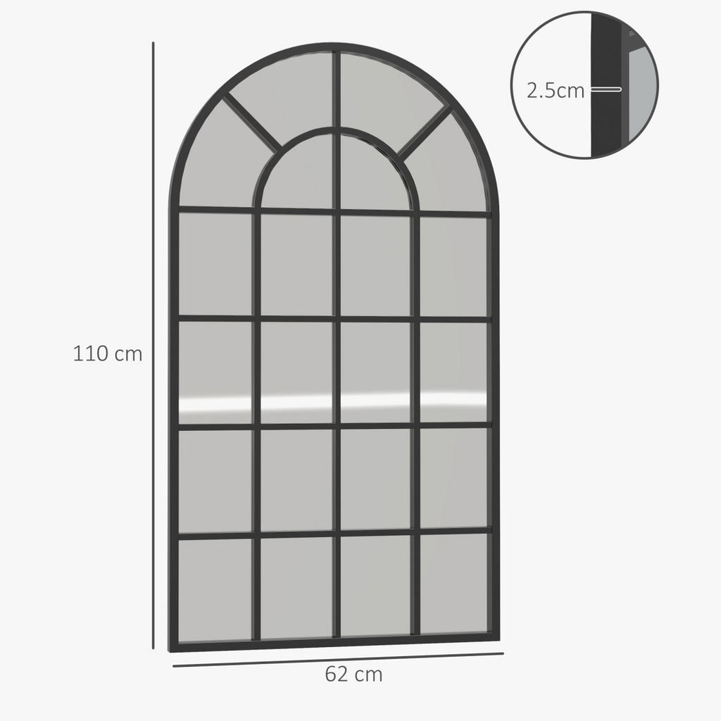 HOMCOM Modern Arch Window Wall Mirror for Living Room Bedroom, 110x62cm, Black