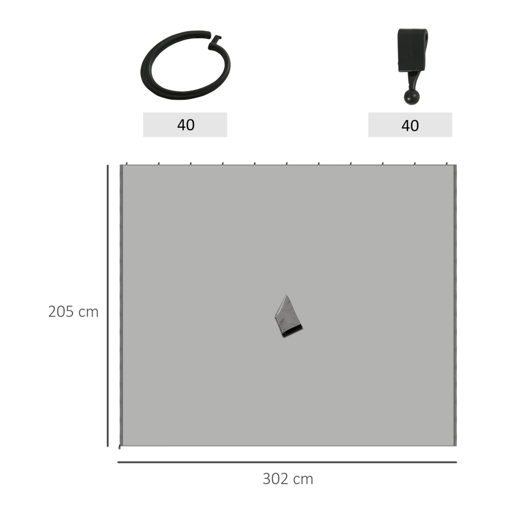 3 x 3m Gazebo Replacement Sidewall Set with 4 Panels, Hooks/C-Rings  Light Grey