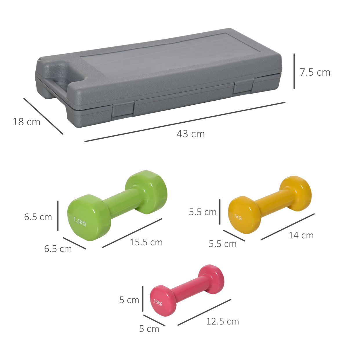 HOMCOM 6kg Dumbbell Fitness Weights Set for Men and Women, Home Gym Workout