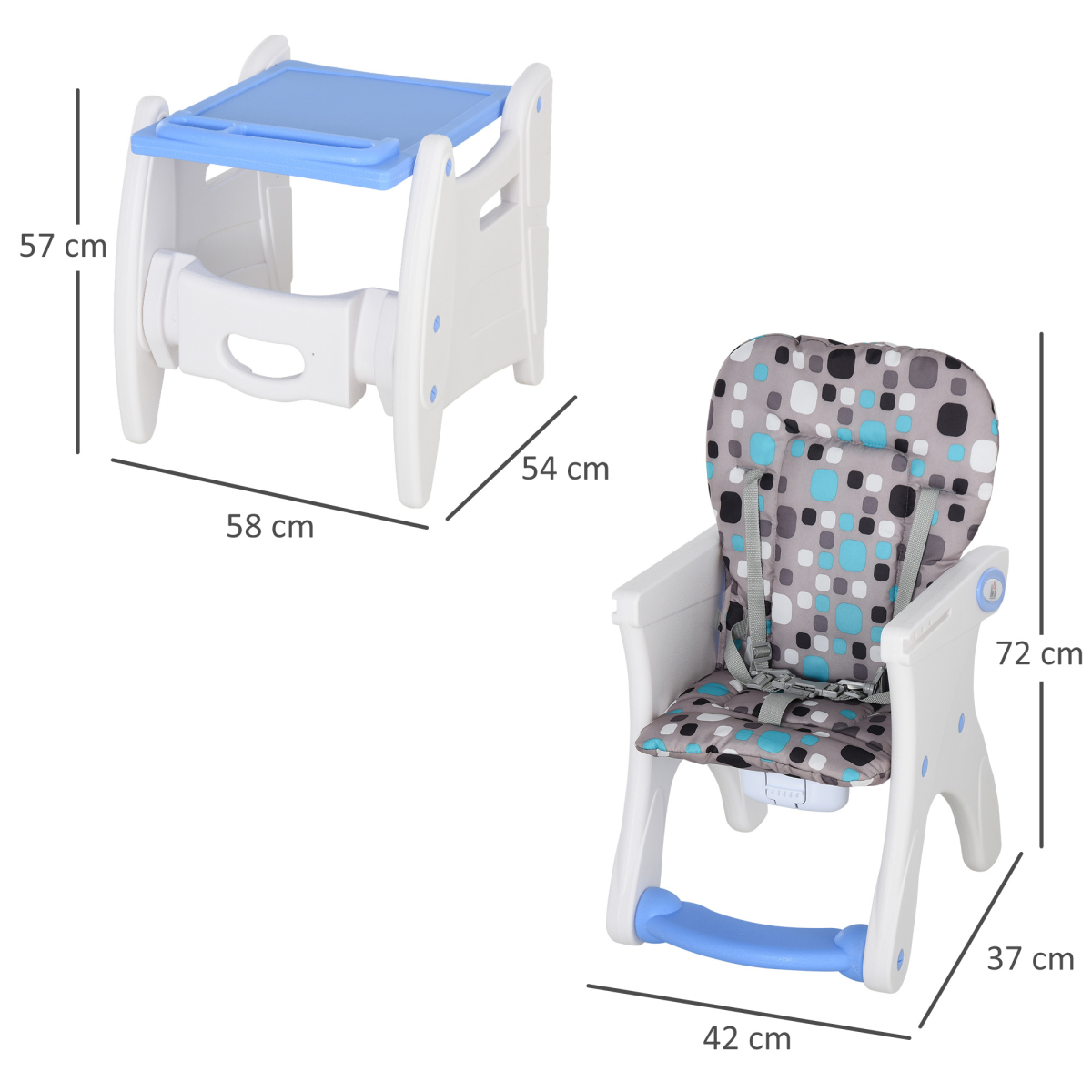 3-in-1 Convertible Baby High Chair Booster Seat with Removable Tray Blue