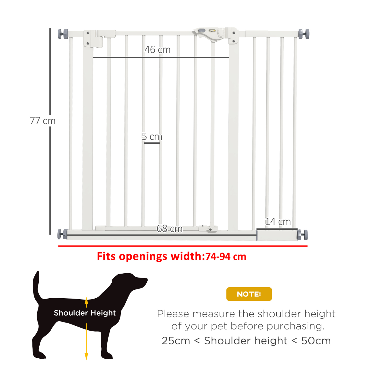 PawHut Adjustable Safety Gate with 1 Extensions and Four Adjustable Screws, White