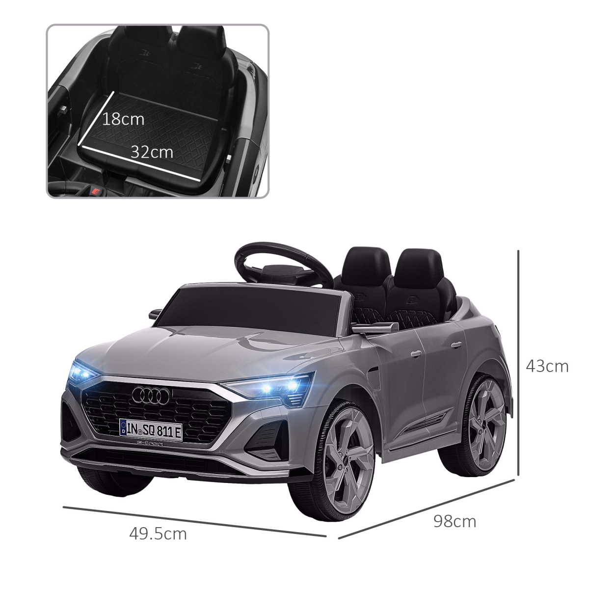 AIYAPLAY Audi Q8 e-tron Sportback Kids Electric Car with Remote - Grey